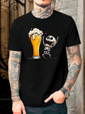 Men's T-Shirt Dancing Skeleton Reaching For Frothy Tall Glass Of Beer