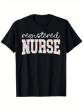 Men's T-Shirt Registered Nurse Pastel Patchwork Letters On Solid Black Shirt