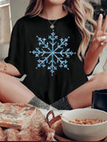 Women's T-Shirt Icy Blue Detailed Pattern With Shimmering Winter Theme Snowflake