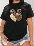 Women's T-Shirt Multiple Animal Print Hearts With Leopard Patterns Heart