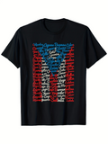 Men's T-Shirt Handwritten City Names Stacked Vertically American Flag Graphic T Shirt