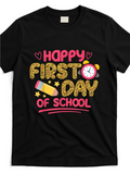 Men's T-Shirt Happy First Day Of School With Pencil And Cute Alarm Clock