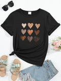 Women's T-Shirt Nine Artistic Brushed Textured Abstract Painted Hearts