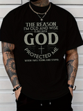 Men's T-Shirt The Reason Protected Me With Silver Lettering Large Cross God