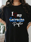 Women's T-Shirt I Love My Casual Blue Words On Graphic Papito