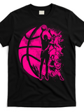 Men's T-Shirt Dynamic Pink Neon Silhouettes Shooting Ball On Basketball Court