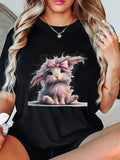 Women's T-Shirt Fluffy Bunny With Soft Fur And Pink Bow Sitting Alone Bunny