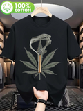 Men's T-Shirt Realistic Green Botanicals Surrounding Floating Smoke Leaf