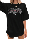 Women's T-Shirt Favorite Always Lettering With Handwritten Script And Small Bow Tie