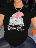 Women's T-Shirt Stay Cool With Pink Ice Cream And Blue Food Truck