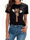 Women's T-Shirt Playful Accessories With Cheeky Sunglasses And Fluffy Earmuffs Giraffe