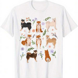 Men's T-Shirt Playful Dogs Surrounded By Wildflowers Standing In Lively Shiba Inu