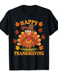 Men's T-Shirt Happy Thanksgiving Colorful Autumn Leaves And Pilgrim Hat Turkey