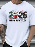 Men's T-Shirt Happy New Year Festive Numbers With Santa Mug And Snowflakes