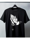 Men's T-Shirt Classic Prayer Hands With Rosary And Simple Christian Symbol