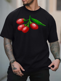 Men's T-Shirt Lush Green Leaves Supporting Bright Red Juicy Cherry Fruit