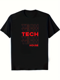 Men's T-Shirt Repeating Bold Red Typography With Minimalist Modern Style Tech House