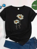 Women's T-Shirt Letter Script Words With Two White Daisy Flowers Under Black Sunshine Flower