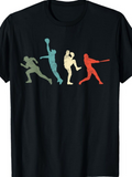 Men's T-Shirt Colorful Silhouettes Playing Baseball In Action Sequence