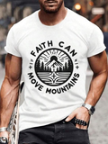 Men's T-Shirt Faith Can Move Mountains Radiant Sunlight Over Pine Forest And Misty Mountains
