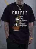 Men's T-Shirt COFFEE Acronym With Golden Cross Steaming Cup And Inspirational Words