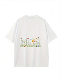 Men's T-Shirt Colorful Wildflowers With Whimsical Stems Blooming Among Green Grass Flower