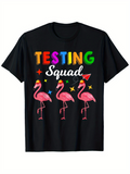 Men's T-Shirt Testing Squad Colorful Flamingos With Party Hats And Stars Flamingo