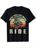 Men's T-Shirt Forget Toys I Just Wanna Ride Under Retro Sunset Landscape With Dog On Motorcycle
