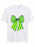 Men's T-Shirt Colorful Striped Ribbon Bow With Radiant Yellow And Green Accents Bow