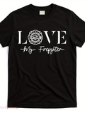 Men's T-Shirt Love Badge Emblem With Firefighter Helmet Surrounded By Script Text