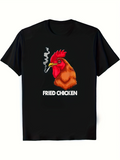 Men's T-Shirt Fried Chicken With Smoking Cartoon Rooster Illustration