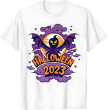 Men's T-Shirt Halloween 2023 Dark Clouds With Flying Cartoon Bat