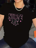 Women's T-Shirt Pink Accented Bow With Heart Motif And Nurse Text