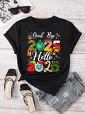 Women's T-Shirt Good Bye 2023 Hello 2024 With Christmas Elements And Festive Decorations Year