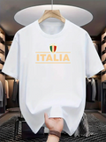 Men's T-Shirt Italia Lettering With Italian Flag Emblem On White Fabric T Shirt