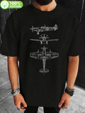 Men's T-Shirt Detailed Hand Drawn Vintage Blueprint Style Airplane
