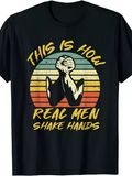 Men's T-Shirt This Is How Real Men Shake Hands Among Vintage Colored Stripes With Handshake