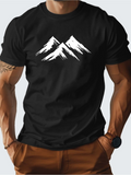 Men's T-Shirt Monochrome Snow Covered Peaks Among Windswept Rugged Distant Mountain Range