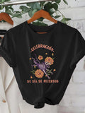 Women's T-Shirt Floral Skeleton Surrounded By Marigold Blossoms And Vibrant Petals