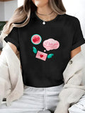 Women's T-Shirt I Love You Letter With Pink Hearts And Green Leaves Decoration