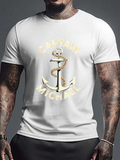 Men's T-Shirt Captain Michael With Golden Rope And Silver Anchor Nautical Theme
