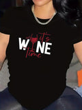 Women's T-Shirt Its Wine Time With Playful Lettering And Red Glass Motif Wine