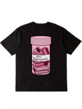 Men's T-Shirt Art Depressants Pink Cartoon Pill Bottle Stacked With Books