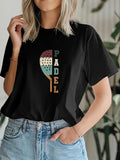 Women's T-Shirt Colorful Abstract Dots And Vertical Letters Padel Racket