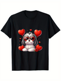 Men's T-Shirt Romantic Red Hearts Floating Around Fluffy Puppy Dog