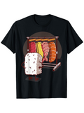 Men's T-Shirt Funny Cartoon Sushi With Hanging Raw Seafood On Rack