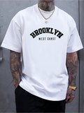 Men's T-Shirt Brooklyn West Coast Bold Black Letters With Urban Street Minimalism T Shirt