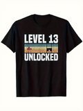 Men's T-Shirt Level 13 Unlocked Classic Video Game Inspired Birthday Brick Pattern