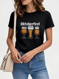 Women's T-Shirt Festive Cheers With Filled Glasses Under Oktoberfest Banner