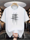 Men's T-Shirt Minimalist Black Lines Crisscross Pattern On Central White T Shirt